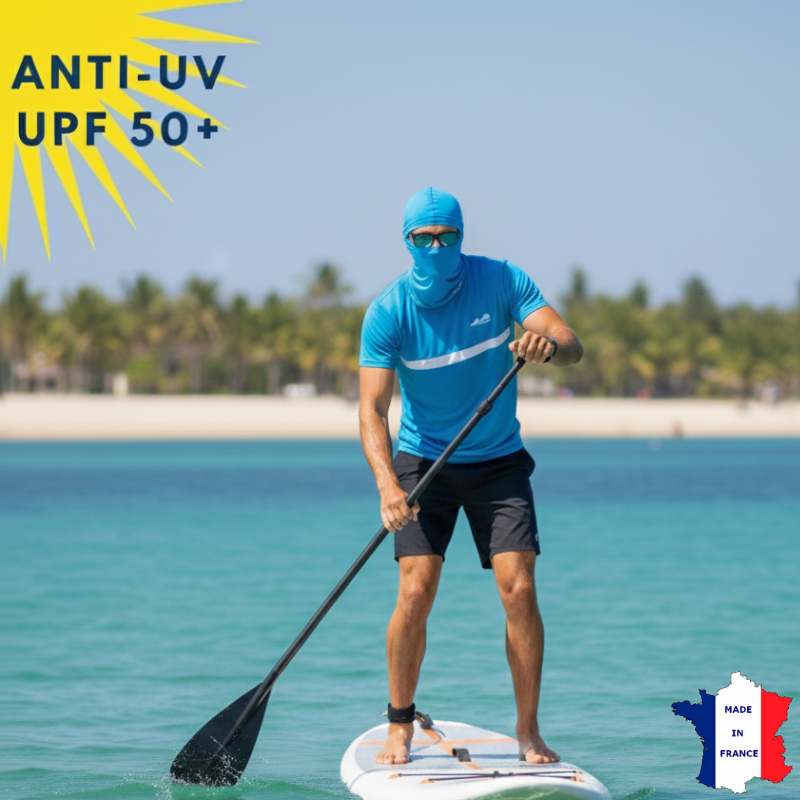 Cagoule Anti-UV Moto, Sport & Travail | Sans ouverture bouche | Bleu UPF50+