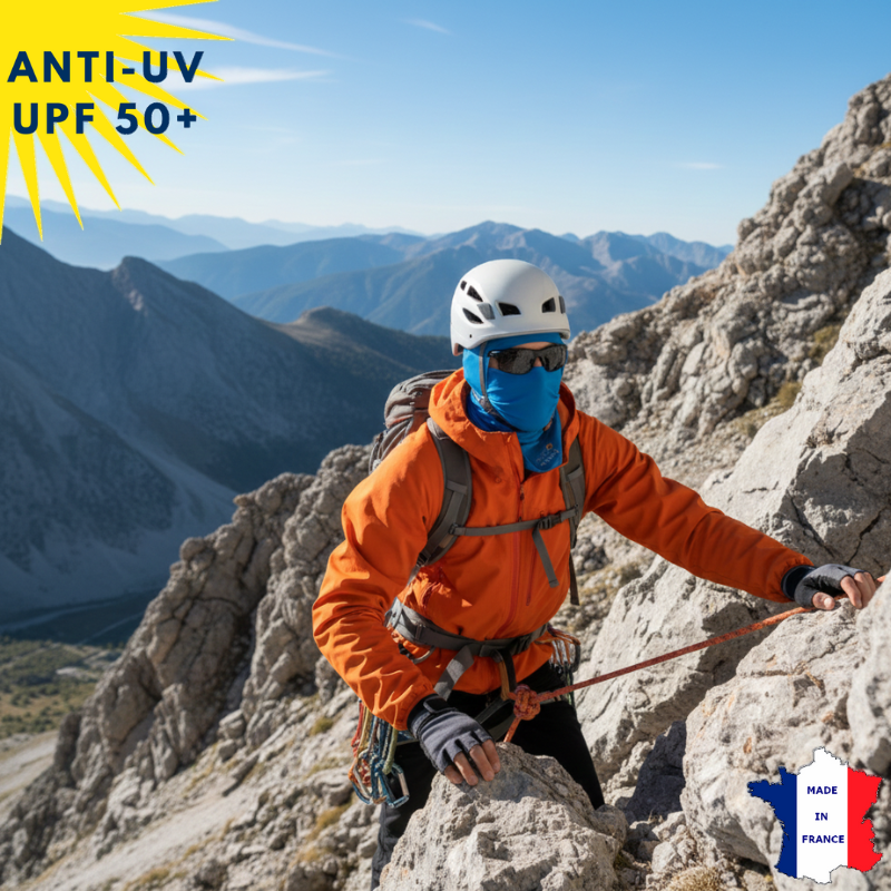 Cagoule Anti-UV Moto, Sport & Travail | Sans ouverture bouche | Bleu UPF50+