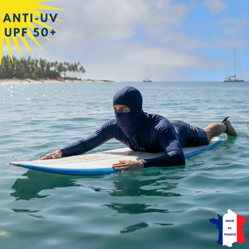 Cagoule Anti-UV Moto, Sport & Travail | Sans ouverture bouche | Marine UPF50+