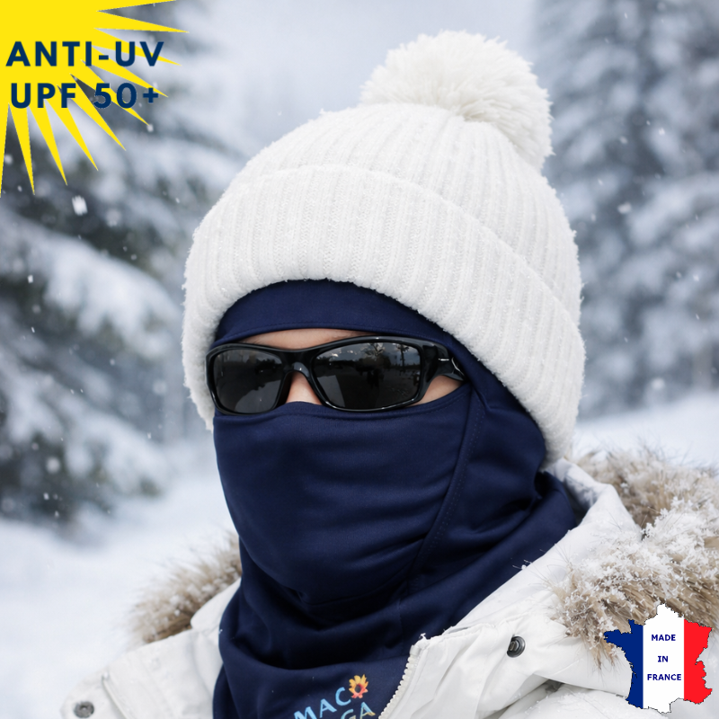 Cagoule Anti-UV Moto, Sport & Travail | Sans ouverture bouche | Marine UPF50+