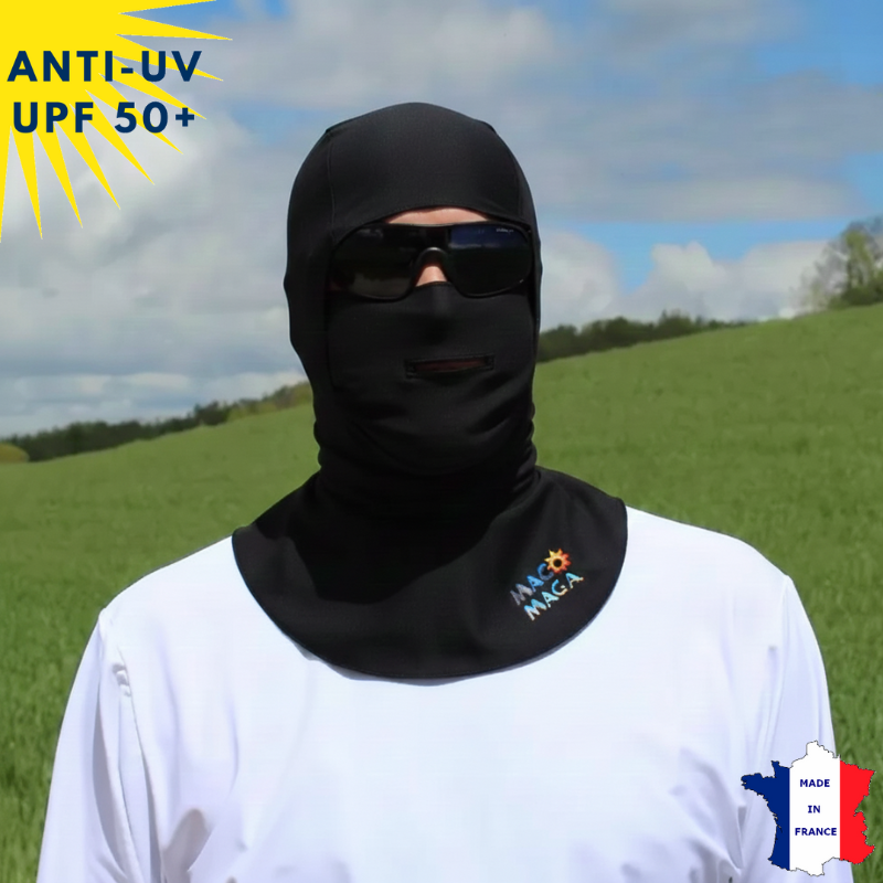 Cagoule Anti-UV Moto, Sport & Travail | Avec ouverture bouche | Noir UPF50+