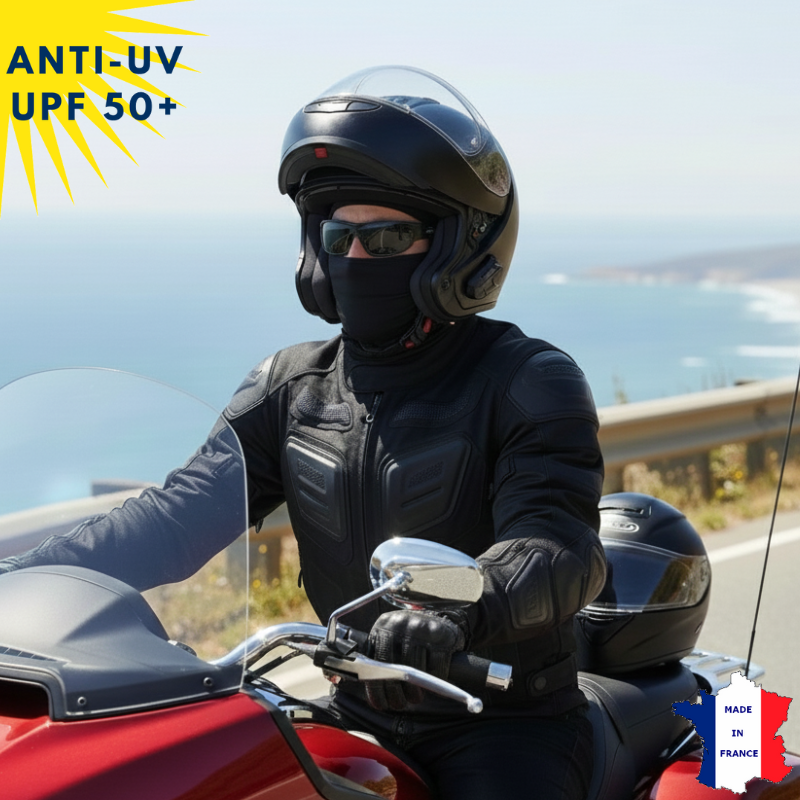 Cagoule Anti-UV Moto, Sport & Travail | Avec ouverture bouche | Noir UPF50+