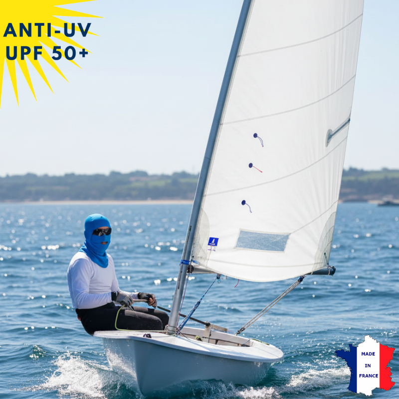 Cagoule Anti-UV Moto, Sport & Travail | Avec ouverture bouche | Bleu UPF50+