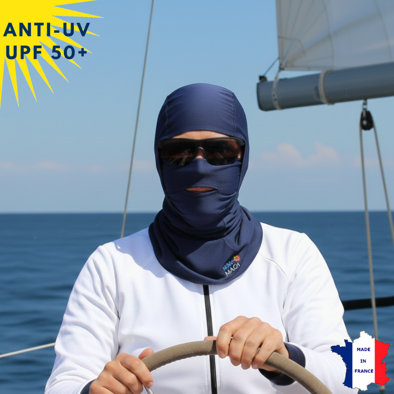 Cagoule Anti-UV Moto, Sport & Travail | Avec ouverture bouche | Marine UPF50+