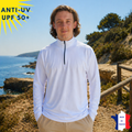 T-shirt anti-UV Homme - Col zippé - Blanc | UPF50+