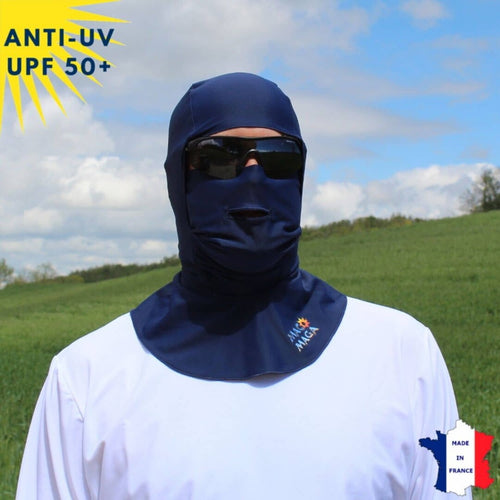 Cagoule Anti-UV Moto, Sport & Travail | Avec ouverture bouche | Marine UPF50+