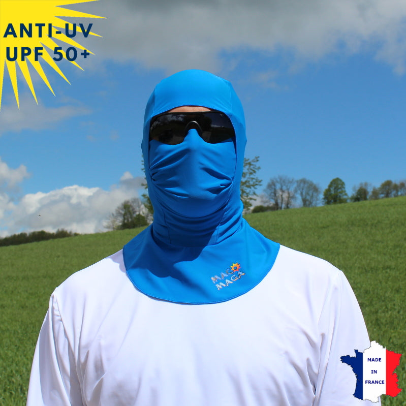Cagoule Anti-UV Moto, Sport & Travail | Sans ouverture bouche | Bleu UPF50+