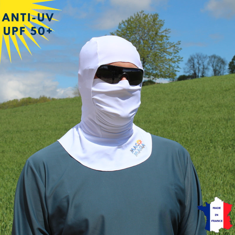Cagoule Anti-UV Moto, Sport & Travail | Sans ouverture bouche | Blanc UPF50+