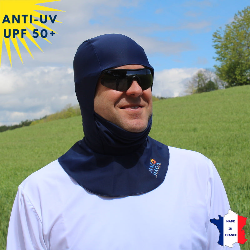 Cagoule Anti-UV Moto, Sport & Travail | Sans ouverture bouche | Marine UPF50+