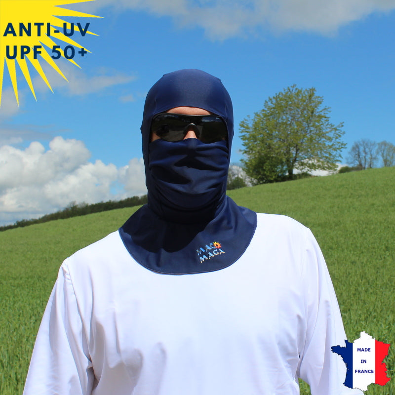 Cagoule Anti-UV Moto, Sport & Travail | Sans ouverture bouche | Marine UPF50+
