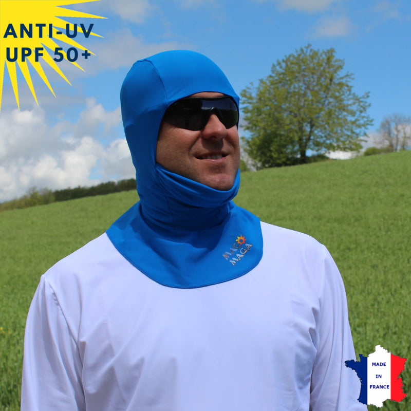 Cagoule Anti-UV Moto, Sport & Travail | Avec ouverture bouche | Bleu UPF50+