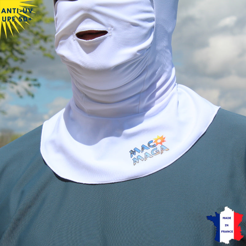 Cagoule Anti-UV Moto, Sport & Travail | Avec ouverture bouche | Blanc UPF50+