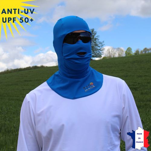 Cagoule Anti-UV Moto, Sport & Travail | Avec ouverture bouche | Bleu UPF50+