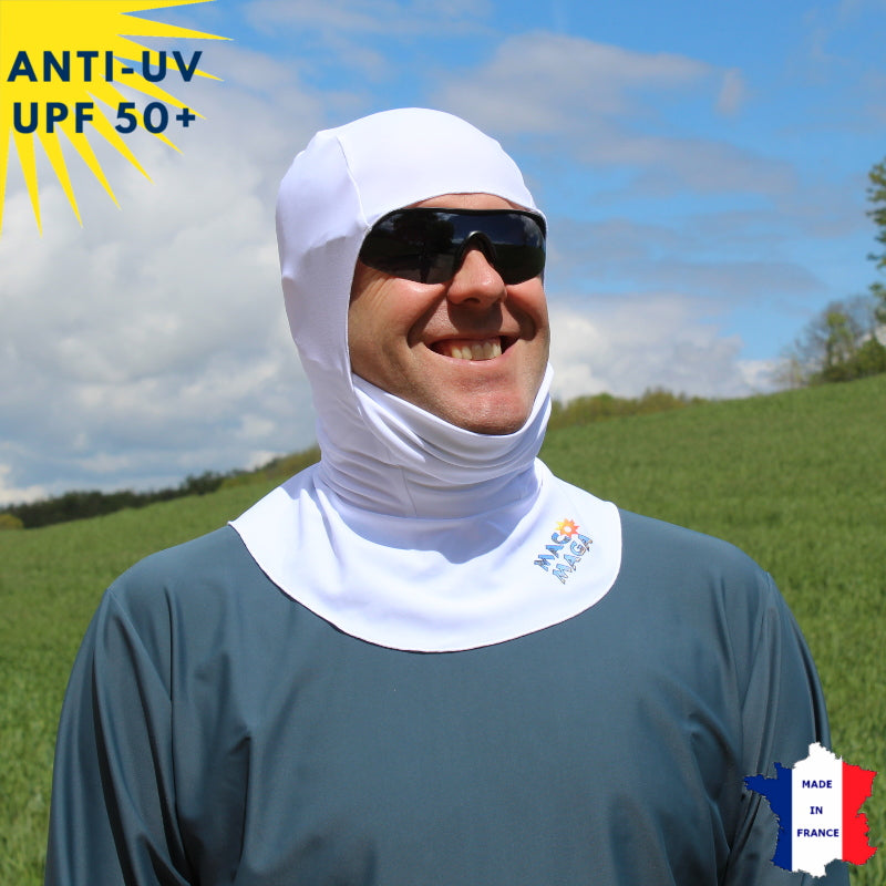 Cagoule Anti-UV Moto, Sport & Travail | Sans ouverture bouche | Blanc UPF50+