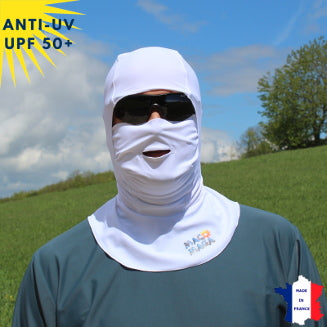 Cagoule Anti-UV Moto, Sport & Travail | Avec ouverture bouche | Blanc UPF50+