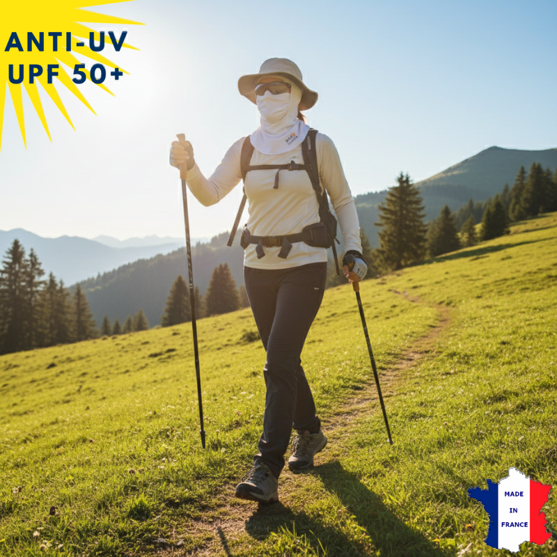 Cagoule Anti-UV Moto, Sport & Travail | Sans ouverture bouche | Blanc UPF50+