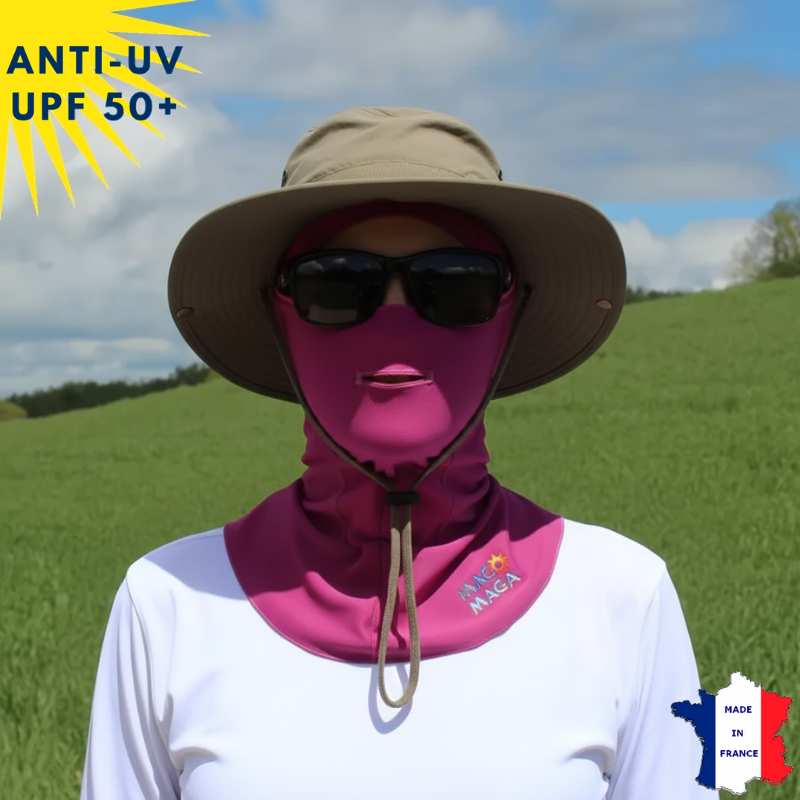 Cagoule Anti-UV Moto, Sport & Travail | Avec ouverture bouche | Fuschia UPF50+