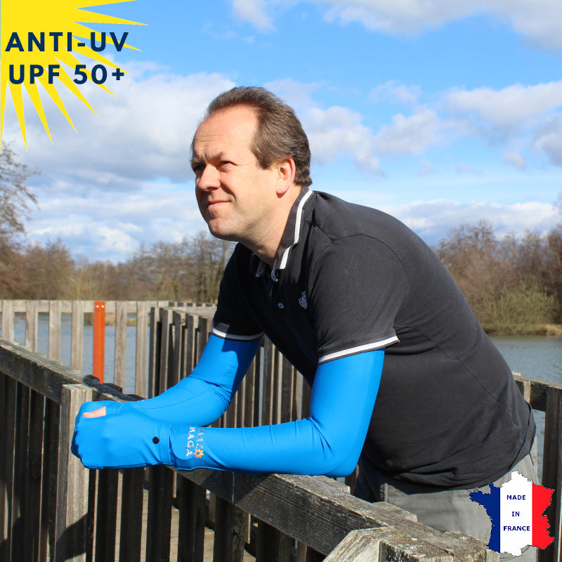 Manchettes Bleu Anti-UV UPF50+ | Avec ou sans logo