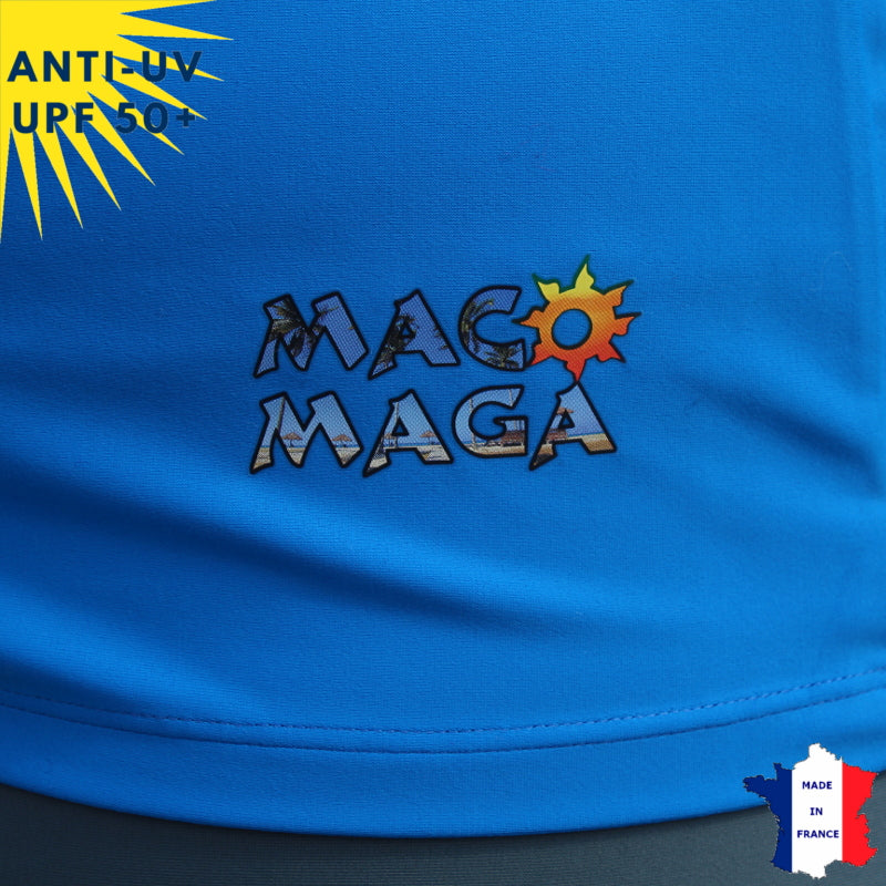 T-shirt anti-UV Femme - Col zippé - Bleu | UPF50+