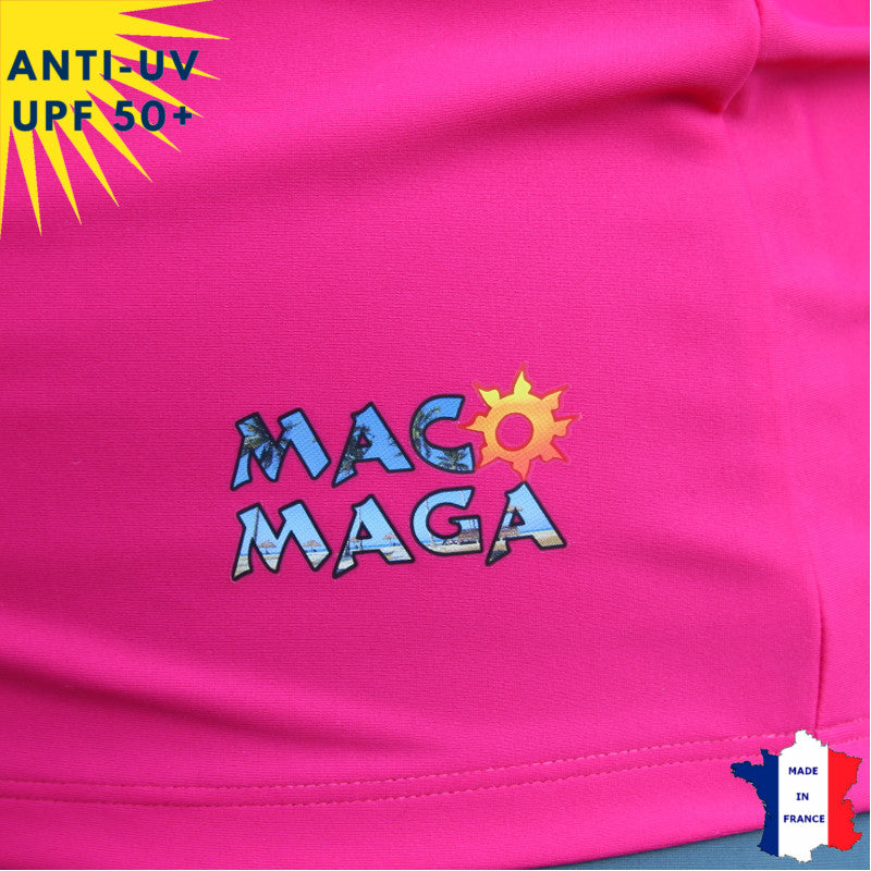 T-shirt anti-UV Femme - Col zippé - Fuschia | UPF50+