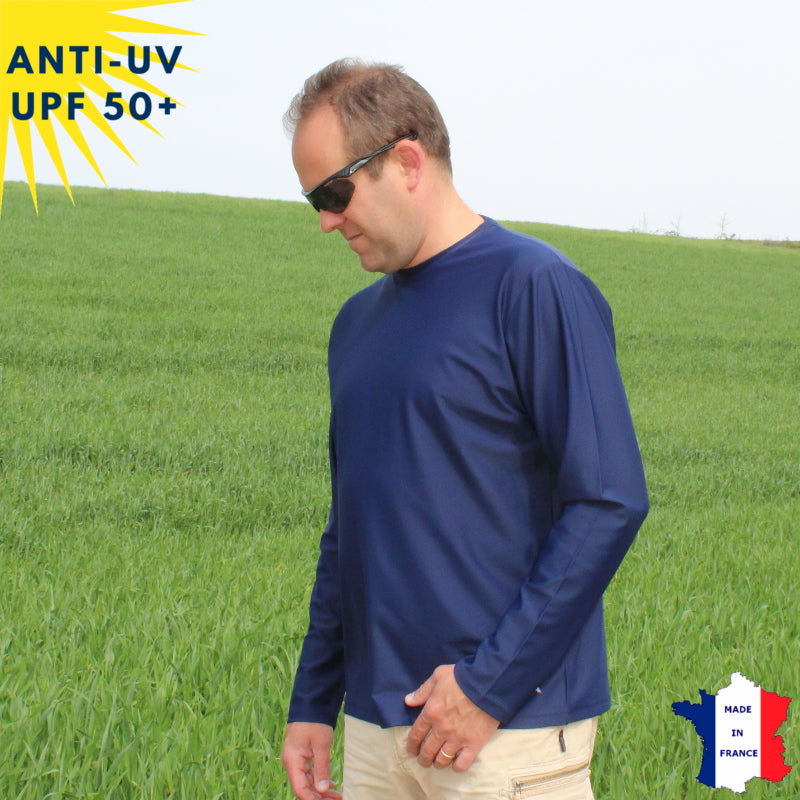 T-shirt anti-UV Homme - Col rond - Marine | UPF50+