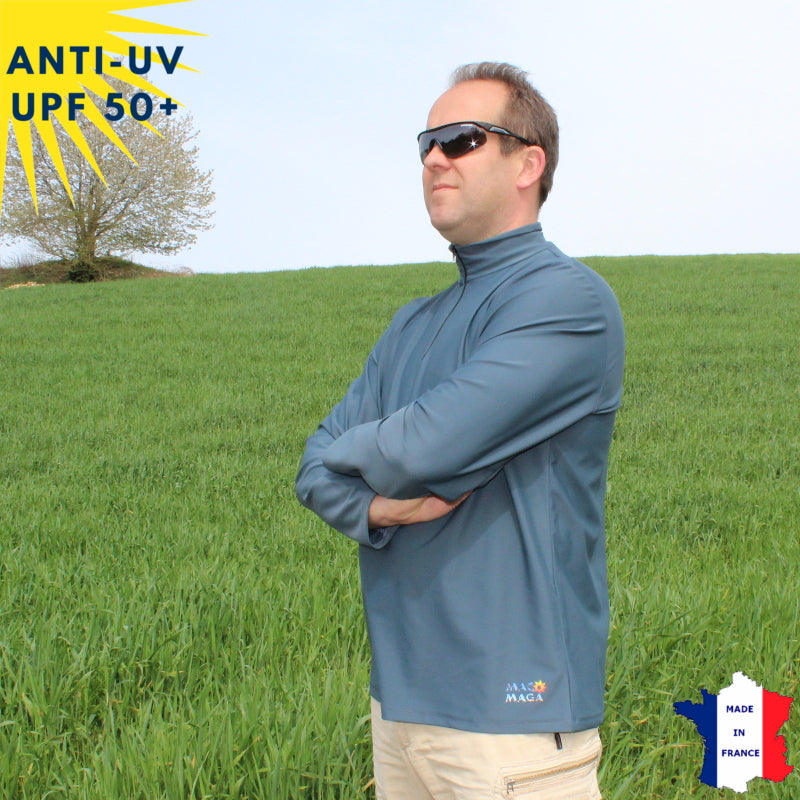 T-shirt anti-UV Homme - Col zippé - Anthracite | UPF50+