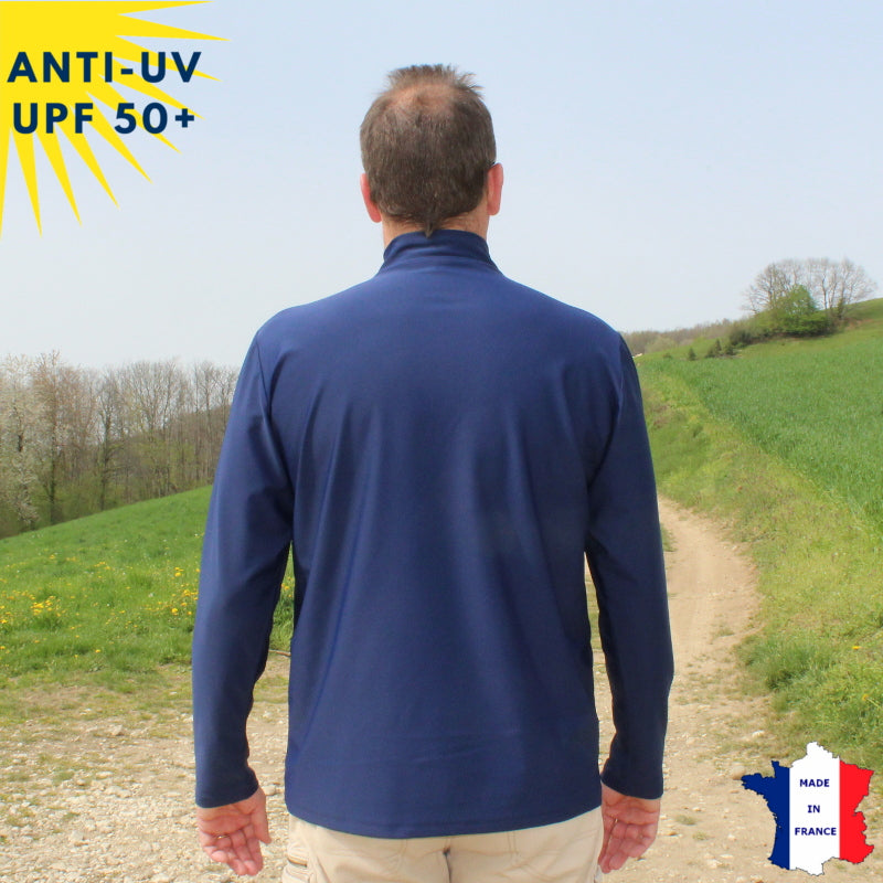 T-shirt anti-UV Homme - Col zippé - Marine | UPF50+