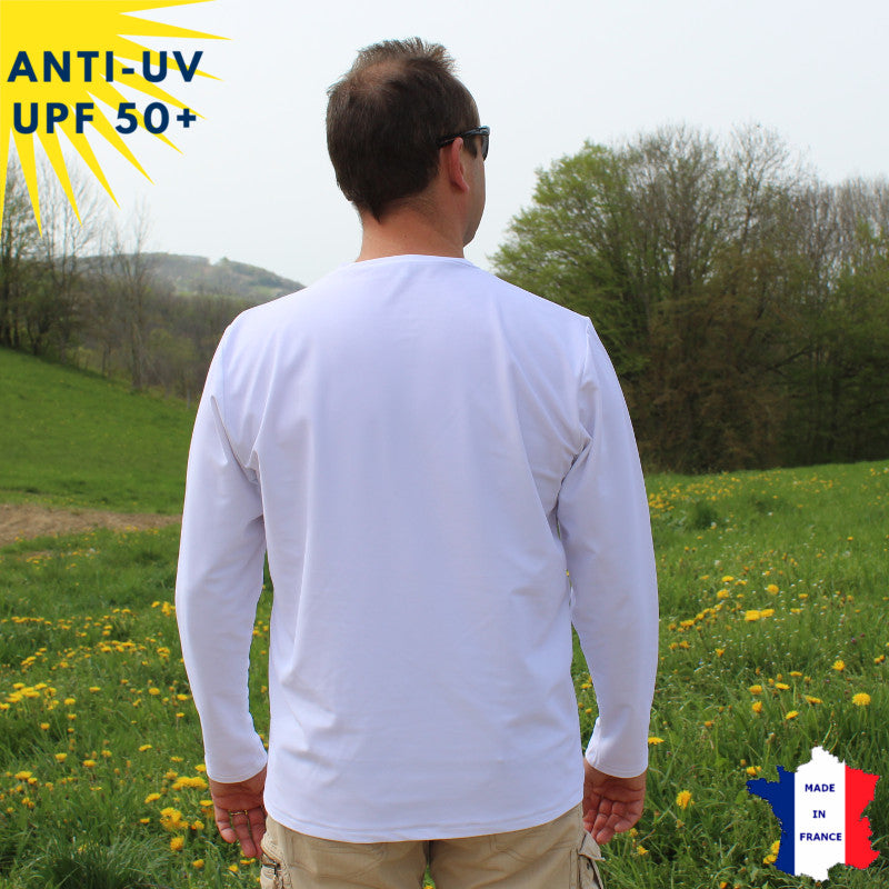 T-shirt anti-UV Homme - Col rond - Blanc | UPF50+