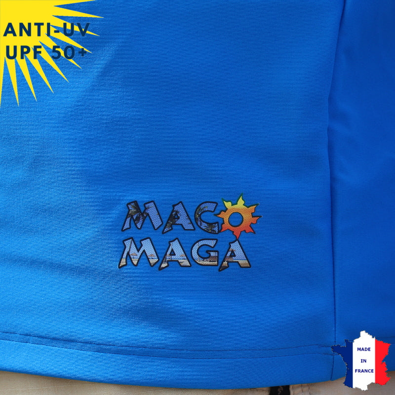 T-shirt anti-UV Homme - Col zippé - Bleu | UPF50+