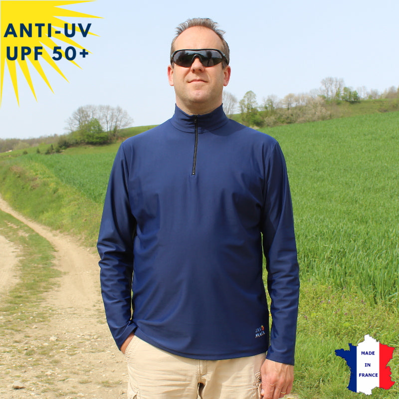 T-shirt anti-UV Homme - Col zippé - Marine | UPF50+