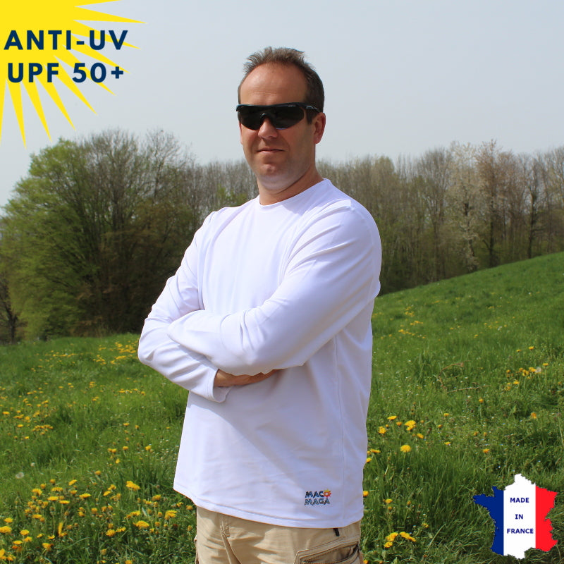 T-shirt anti-UV Homme - Col rond - Blanc | UPF50+