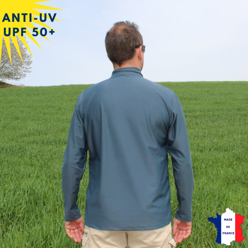T-shirt anti-UV Homme - Col zippé - Anthracite | UPF50+