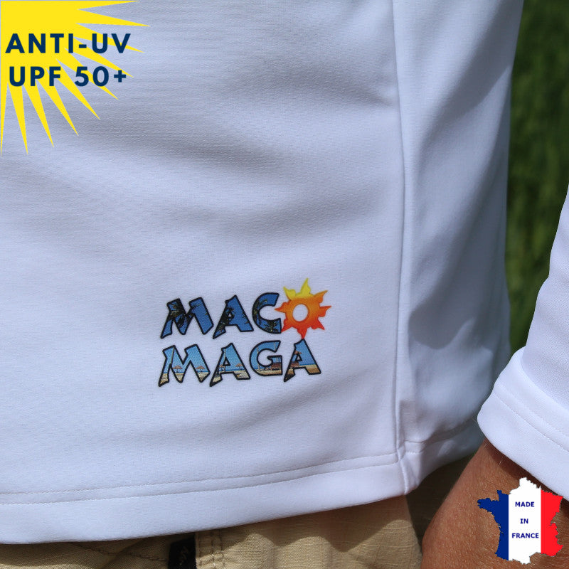 T-shirt anti-UV Homme - Col zippé - Blanc | UPF50+