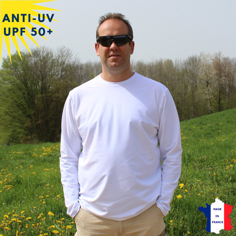 T-shirt anti-UV Homme - Col rond - Blanc | UPF50+
