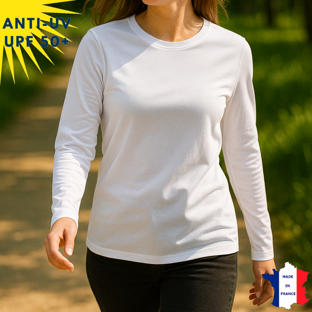 T-shirt anti-UV Femme - Col rond - Blanc | UPF50+