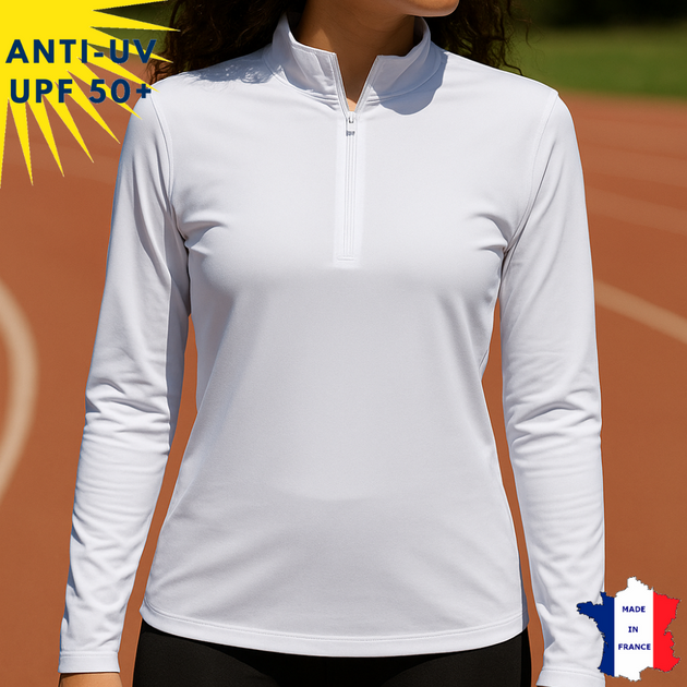T-shirt anti-UV Femme - Col zippé - Blanc | UPF50+