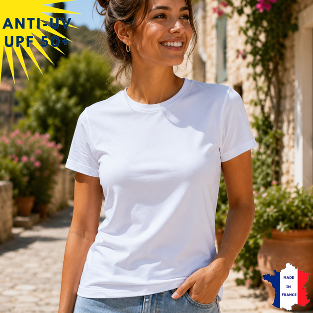 T-shirt anti-UV Femme - Col rond - Manches courtes - Blanc | UPF50+