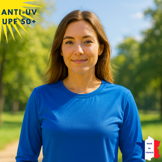 T-shirt anti-UV Femme - Col rond - Bleu | UPF50+