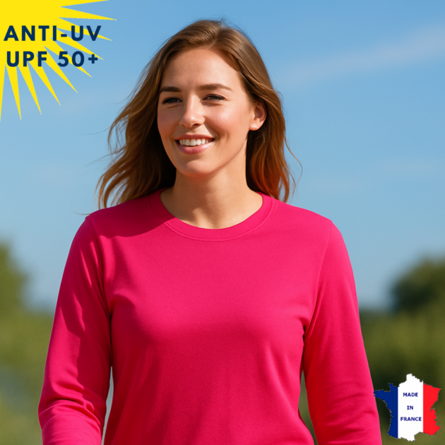 T-shirt anti-UV Femme - Col rond - Fuchsia | UPF50+